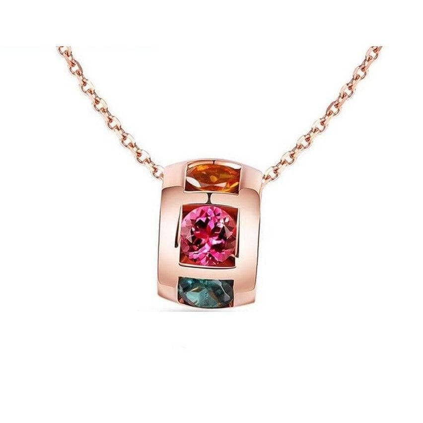 Multi Color Stone Circle Pendants Chain Rose Gold Necklace-Black Diamonds New York