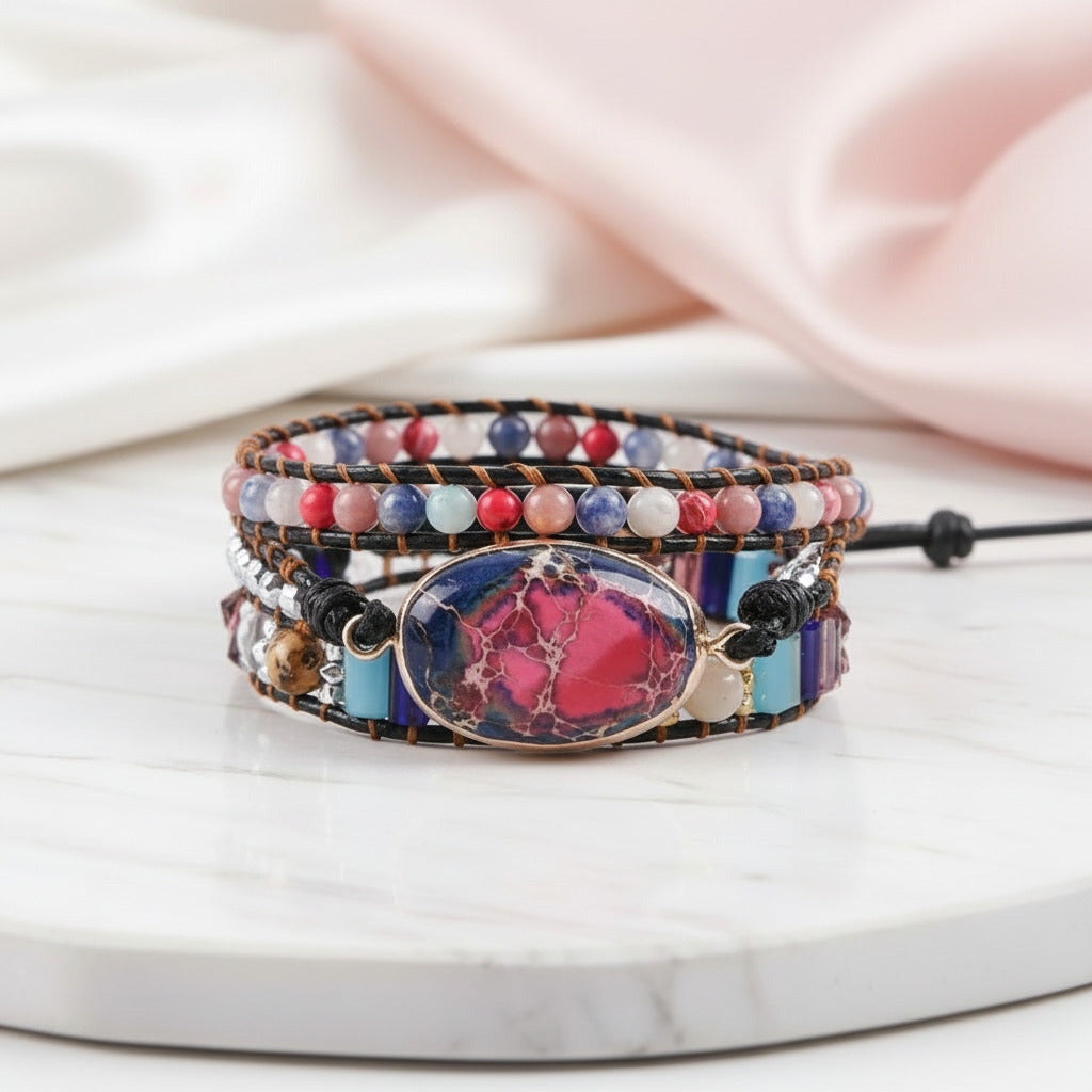 Multi Color Stones Natural Beads Crystal Bohemian Bracelet-Black Diamonds New York