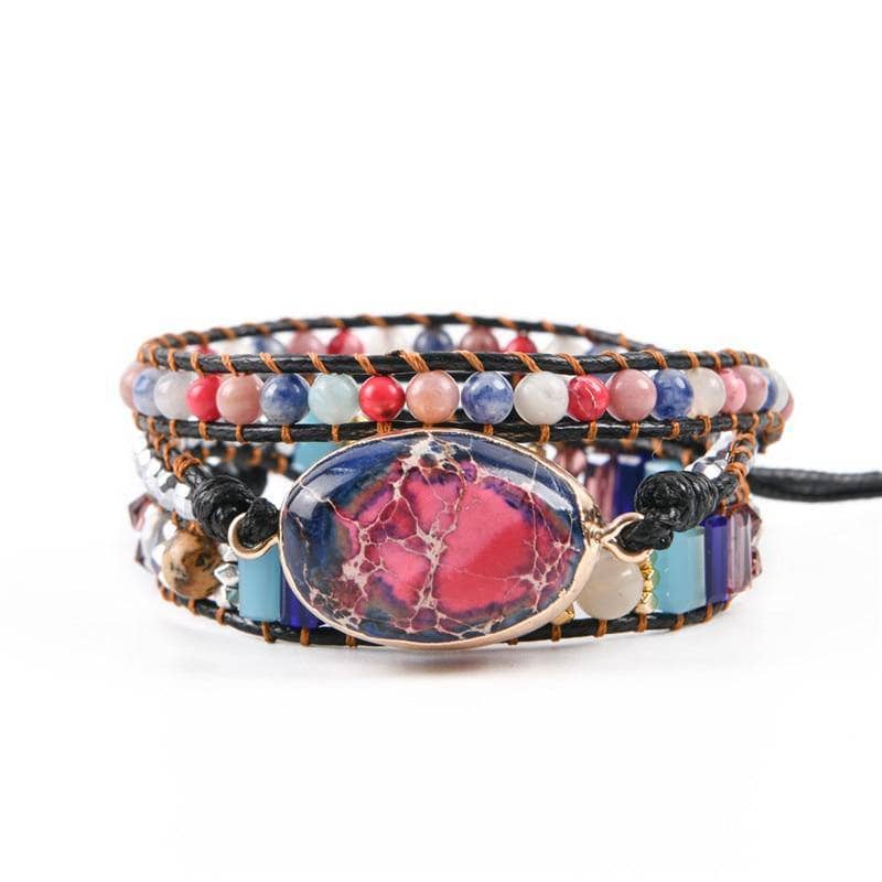 Multi Color Stones Natural Beads Crystal Bohemian Bracelet-Black Diamonds New York