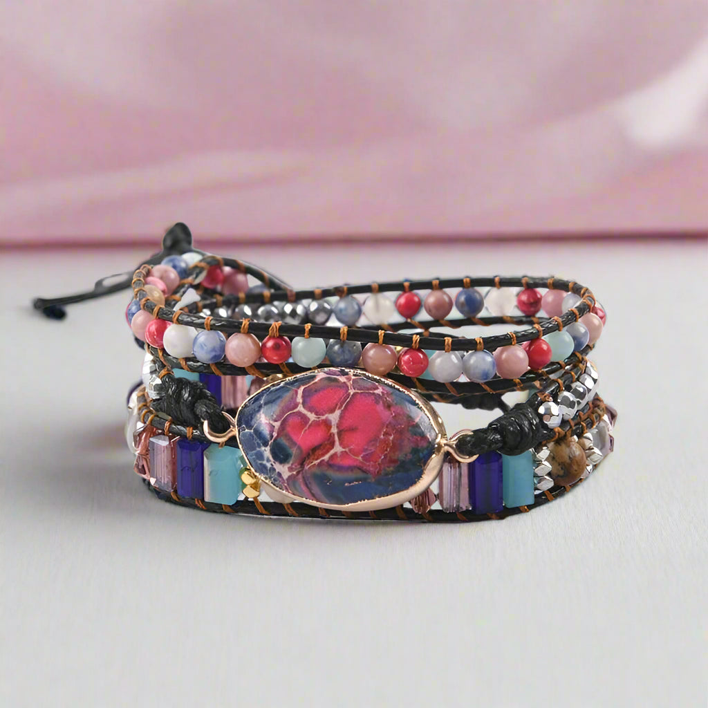 Multi Color Stones Natural Beads Crystal Bohemian Bracelet-Black Diamonds New York