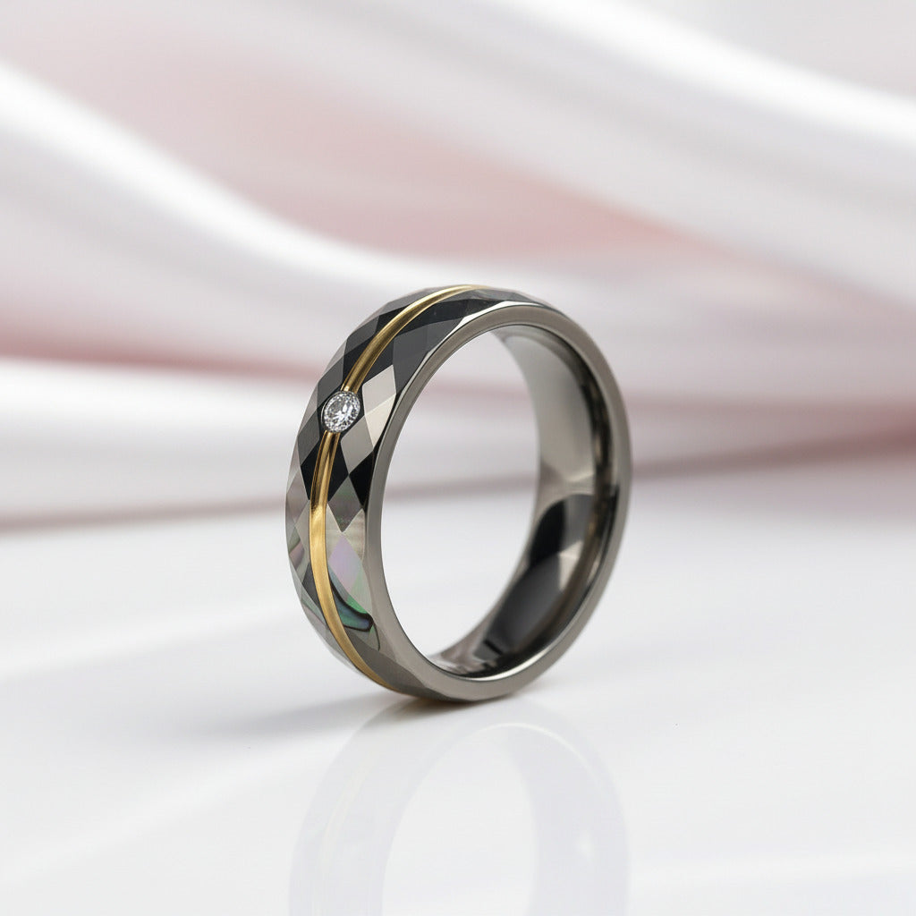 Multi-faceted Tungsten Carbide Wedding Ring Band with Diamond Option-Black Diamonds New York