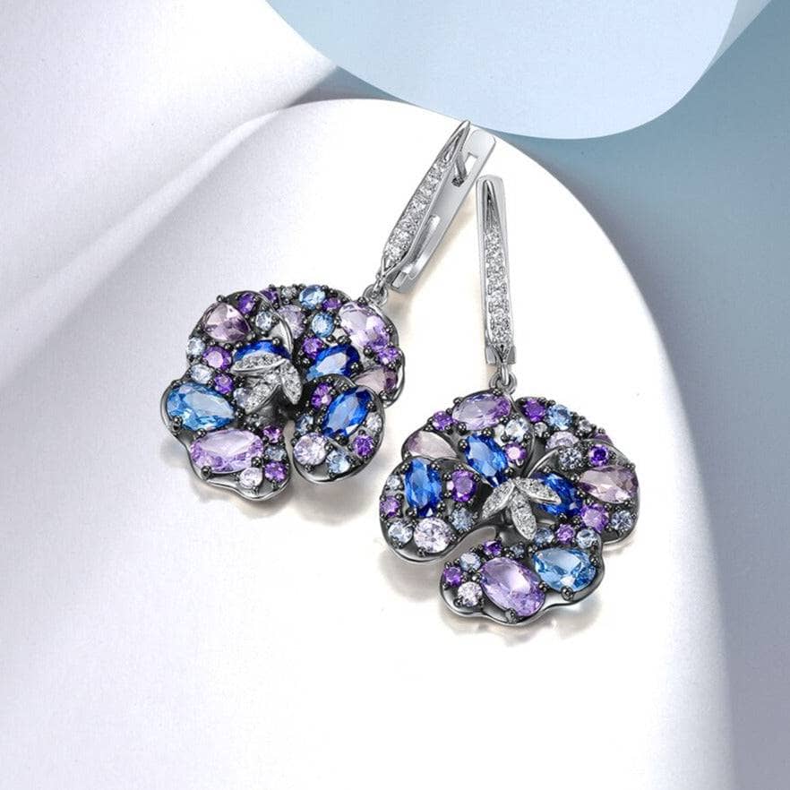 Multi-Gems Orchid Flower Drop Earrings-Black Diamonds New York