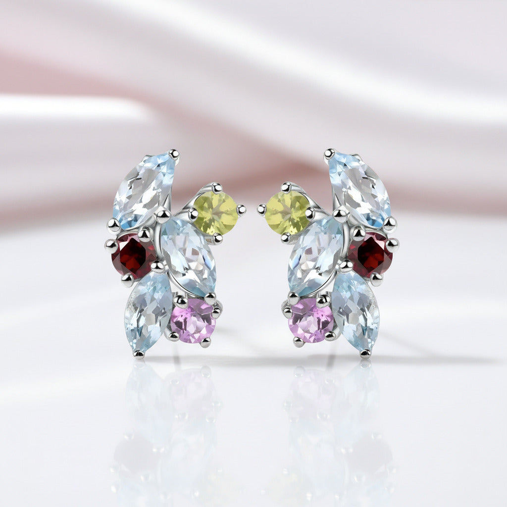 Multicolor Gemstone Stud Earrings-Black Diamonds New York