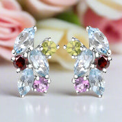 Multicolor Gemstone Stud Earrings-Black Diamonds New York