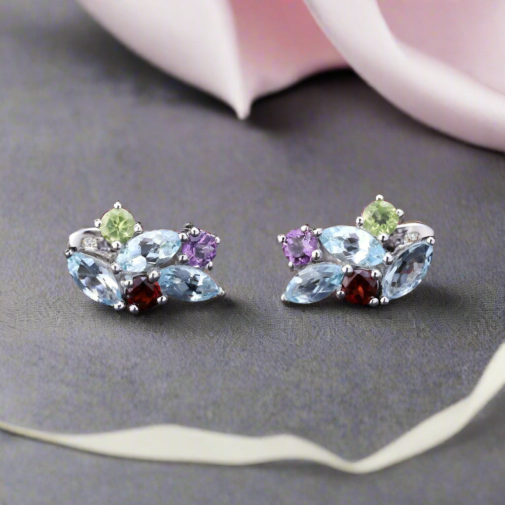 Multicolor Gemstone Stud Earrings-Black Diamonds New York