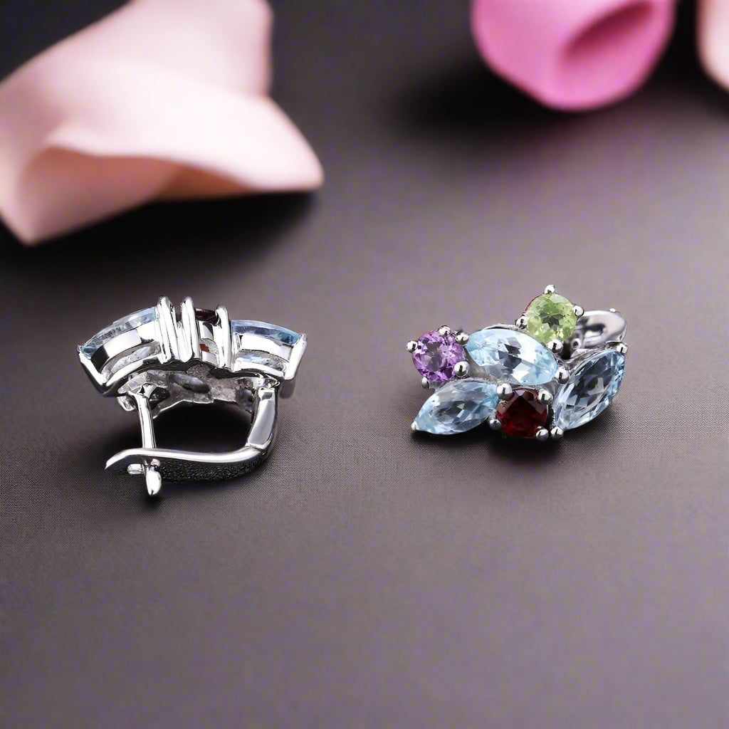 Multicolor Gemstone Stud Earrings-Black Diamonds New York