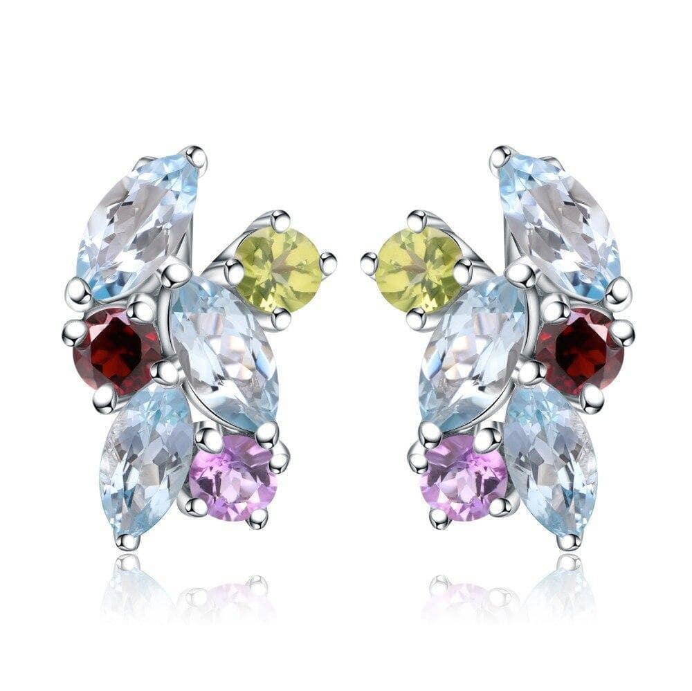 Multicolor Natural Gemstone Stud Earrings-Black Diamonds New York