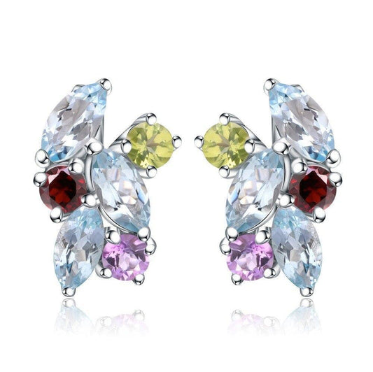 Multicolor Natural Gemstone Stud Earrings-Black Diamonds New York