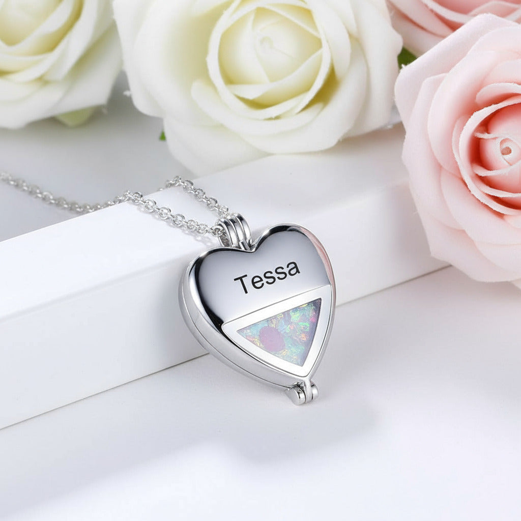 Multiple Birthstone Heart Locket Custom Name Necklace-Black Diamonds New York