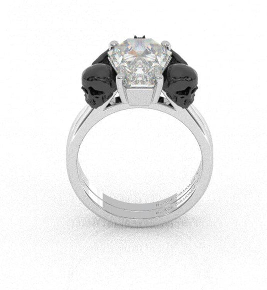 My Ever After Ring- Coffin Cut Moissanite with Skulls, Bat and Roses Promise Ring - Black Diamonds New York