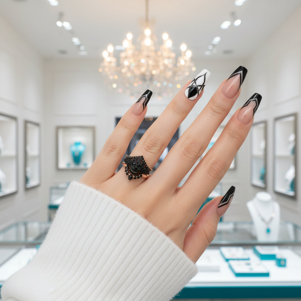 My Queen- 3pc Rose Gold Black Diamond Gothic Ring-Black Diamonds New York