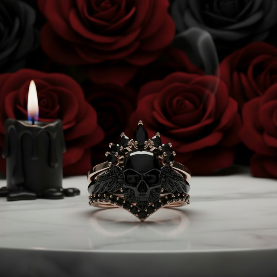 My Queen- 3pc Rose Gold Black Diamond Gothic Ring – Black Diamonds