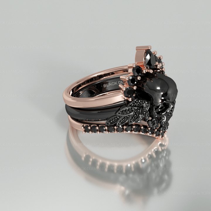 My Queen- 3pc Rose Gold Black Moissanite Gothic Ring - Black Diamonds New York