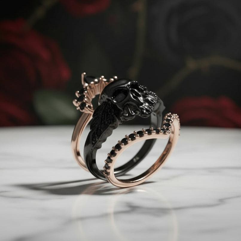 My Queen- 3pc Rose Gold Black Diamond Gothic Ring – Black Diamonds