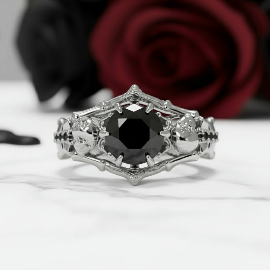 My Ride or Die Promise Ring (Biker Series)- 1.5 Ct Round Cut Diamond Gothic Ring-Black Diamonds New York