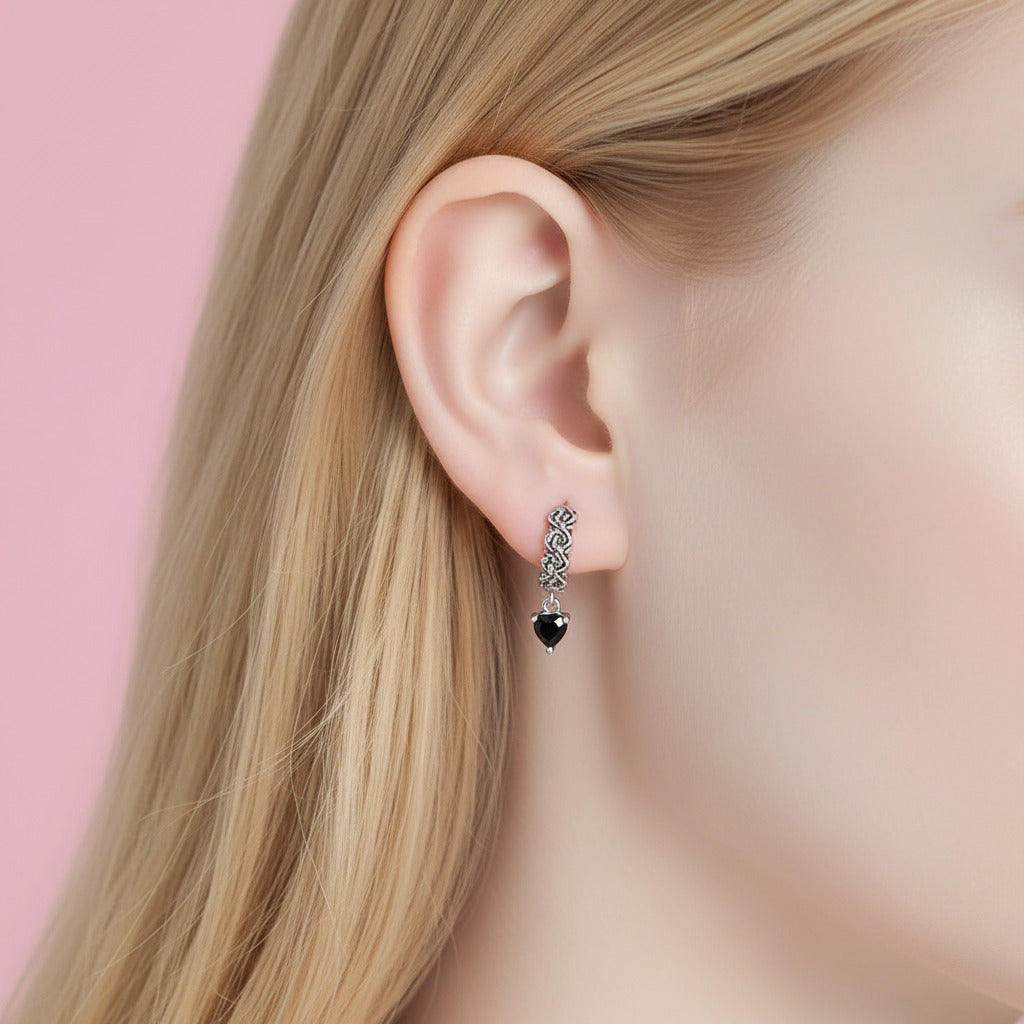 Mysterious Rose Butterfly & Coffin Gothic Earrings-Black Diamonds New York