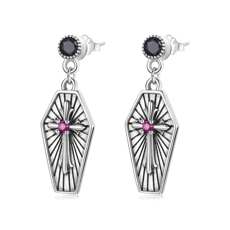 Mysterious Rose Butterfly & Coffin Gothic Earrings-Black Diamonds New York