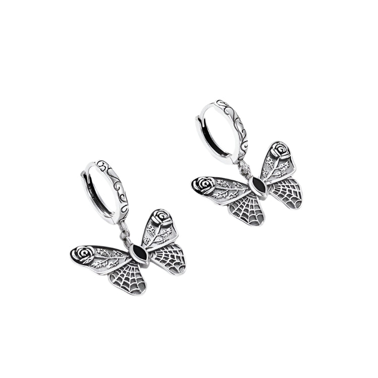 Mysterious Rose Butterfly & Coffin Gothic Earrings-Black Diamonds New York