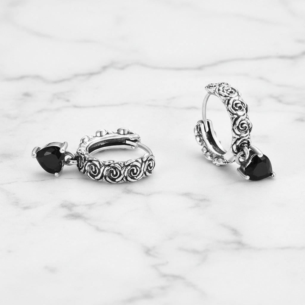 Mysterious Rose Butterfly & Coffin Gothic Earrings-Black Diamonds New York