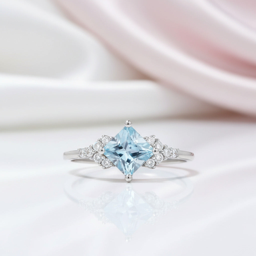 Nano Sky Blue Topaz Stone Engagement Ring-Black Diamonds New York
