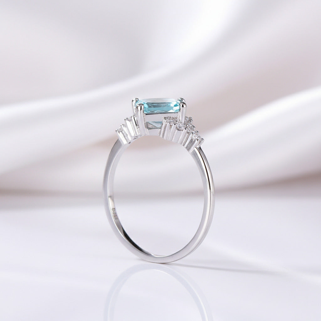 Nano Sky Blue Topaz Stone Engagement Ring-Black Diamonds New York
