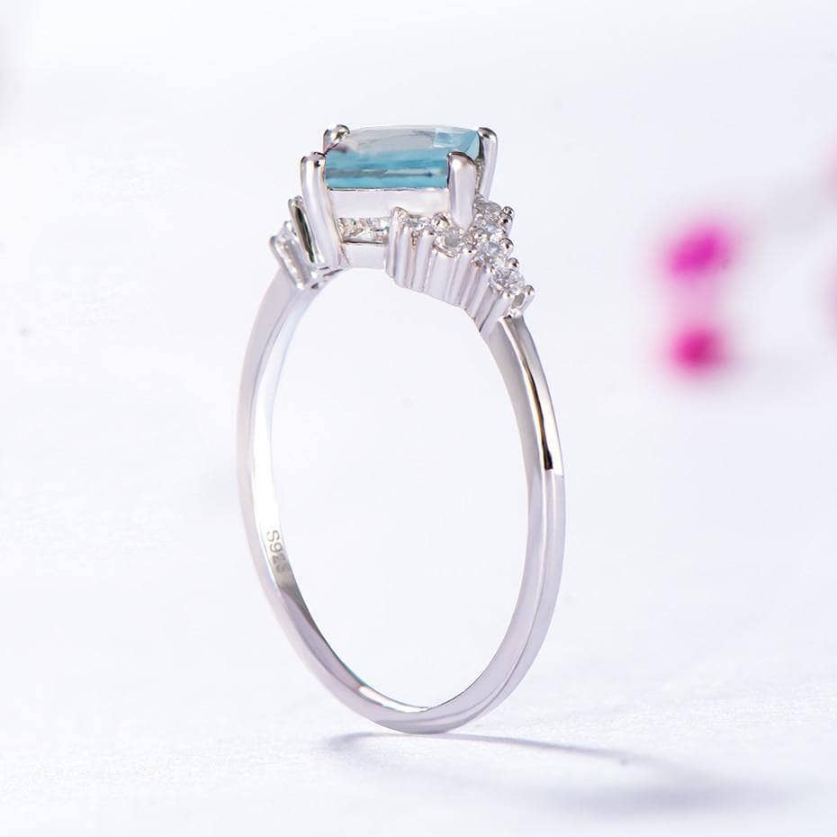 Nano Sky Blue Topaz Stone Engagement Ring-Black Diamonds New York