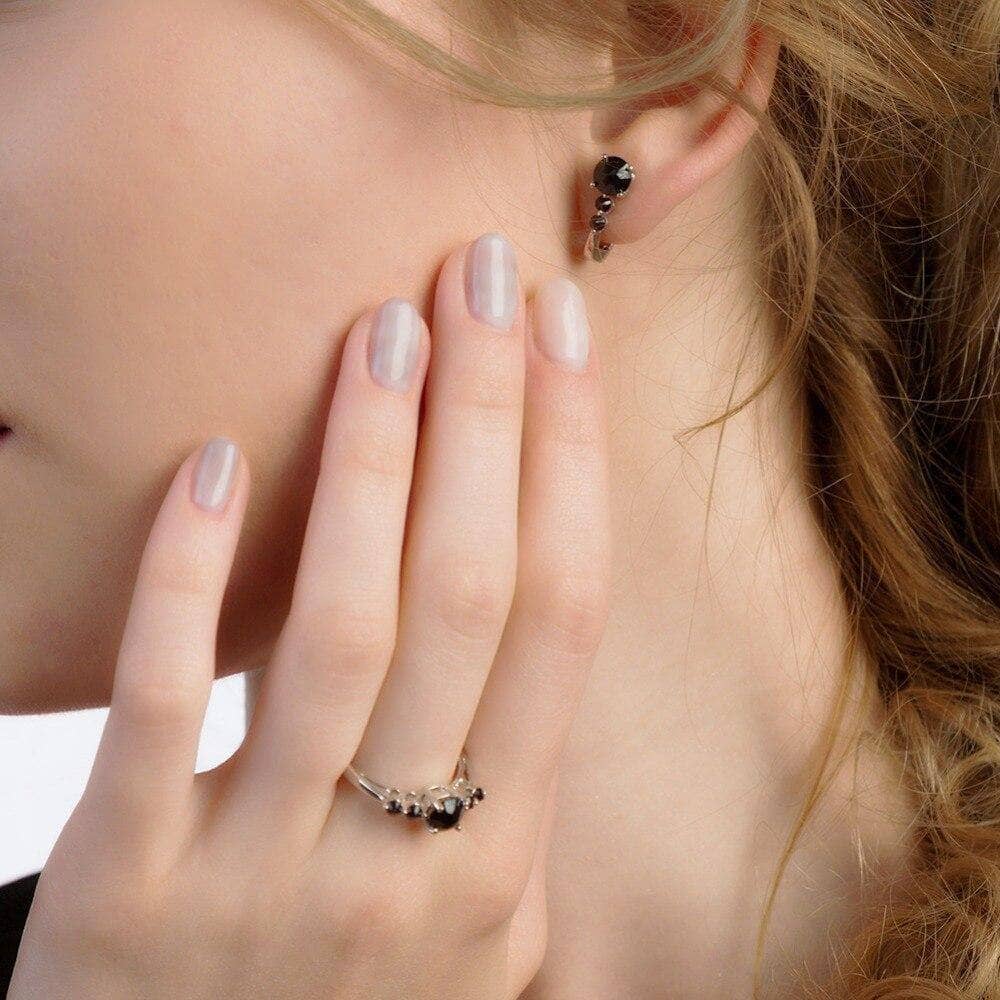 Natural 1ct Black Garnet Ring and Clip Earrings Set-Black Diamonds New York