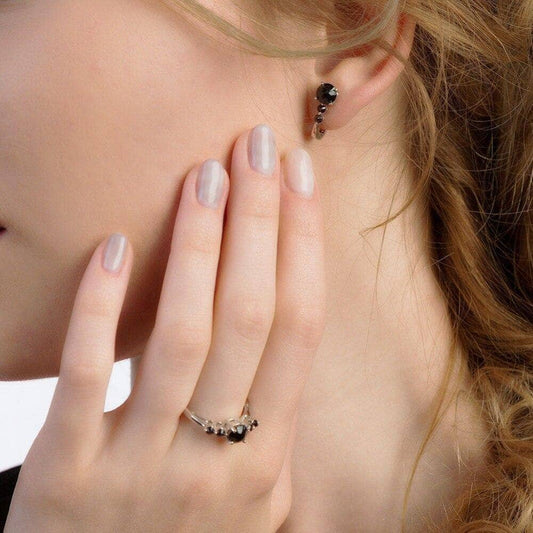 Natural 1ct Black Garnet Ring and Clip Earrings Set - Black Diamonds New York