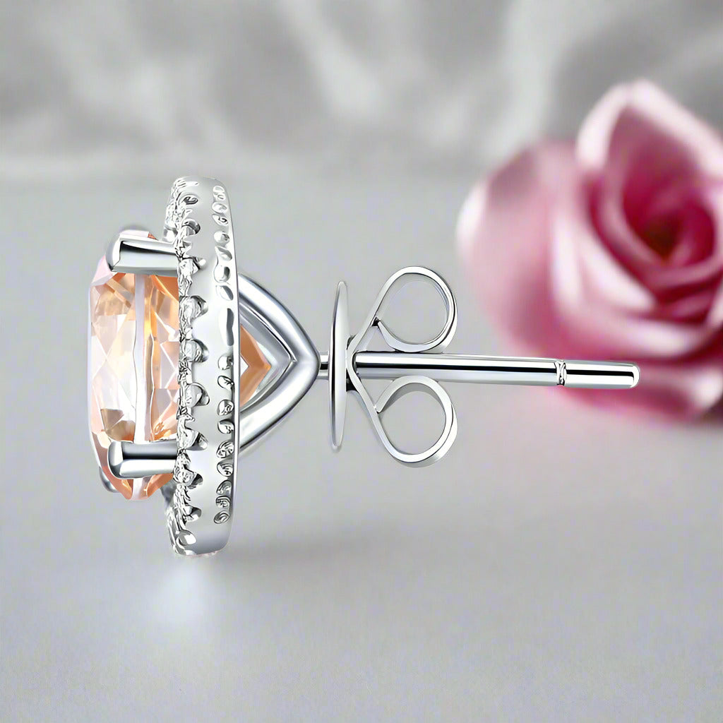 14k White Gold 2.5 Ct Topaz Stud Halo Earrings-Black Diamonds New York