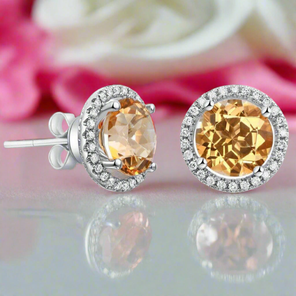 14k White Gold 2.5 Ct Topaz Stud Halo Earrings-Black Diamonds New York