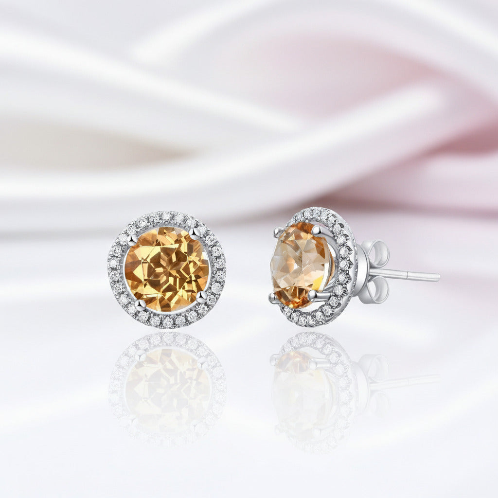 14k White Gold 2.5 Ct Topaz Stud Halo Earrings-Black Diamonds New York