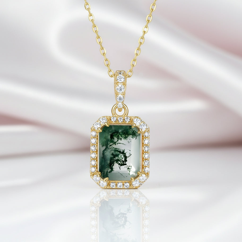 Natural 7*9mm Green Moss Agate Necklace-Black Diamonds New York