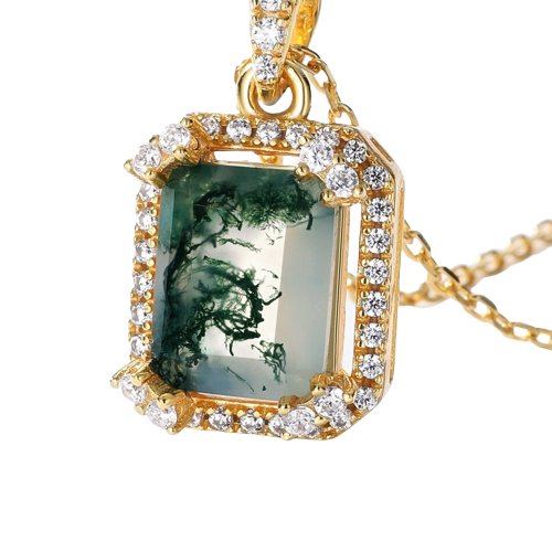 Natural 7*9mm Green Moss Agate Necklace-Black Diamonds New York