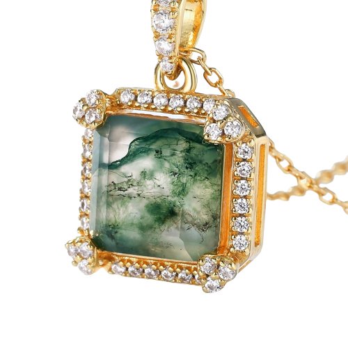 Natural 9*9mm Green Moss Agate Necklace-Black Diamonds New York