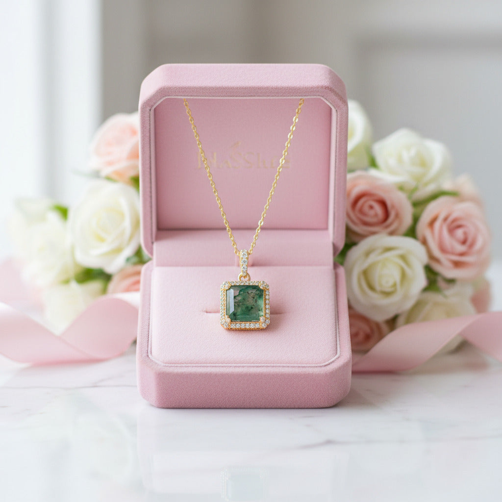 Natural 9*9mm Green Moss Agate Necklace-Black Diamonds New York