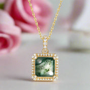 Natural 9*9mm Green Moss Agate Necklace-Black Diamonds New York