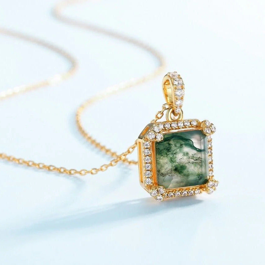Natural 9*9mm Green Moss Agate Necklace-Black Diamonds New York
