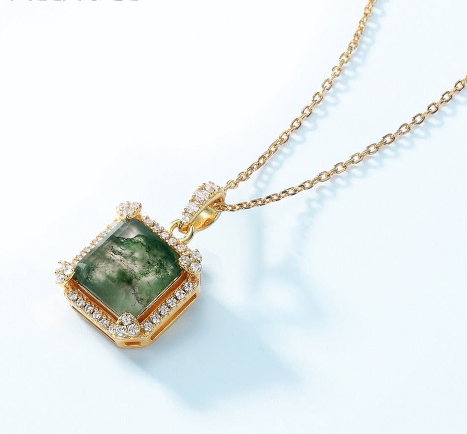 Natural 9*9mm Green Moss Agate Necklace-Black Diamonds New York