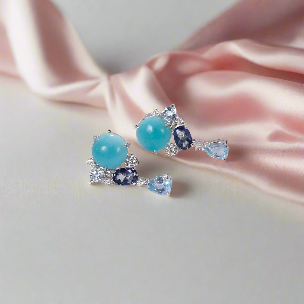 Round Cut Amazonite Drop Earrings-Black Diamonds New York