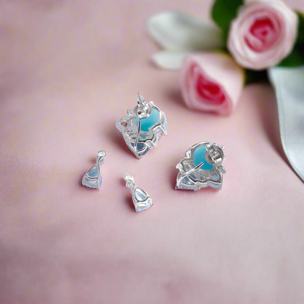 Round Cut Amazonite Drop Earrings-Black Diamonds New York