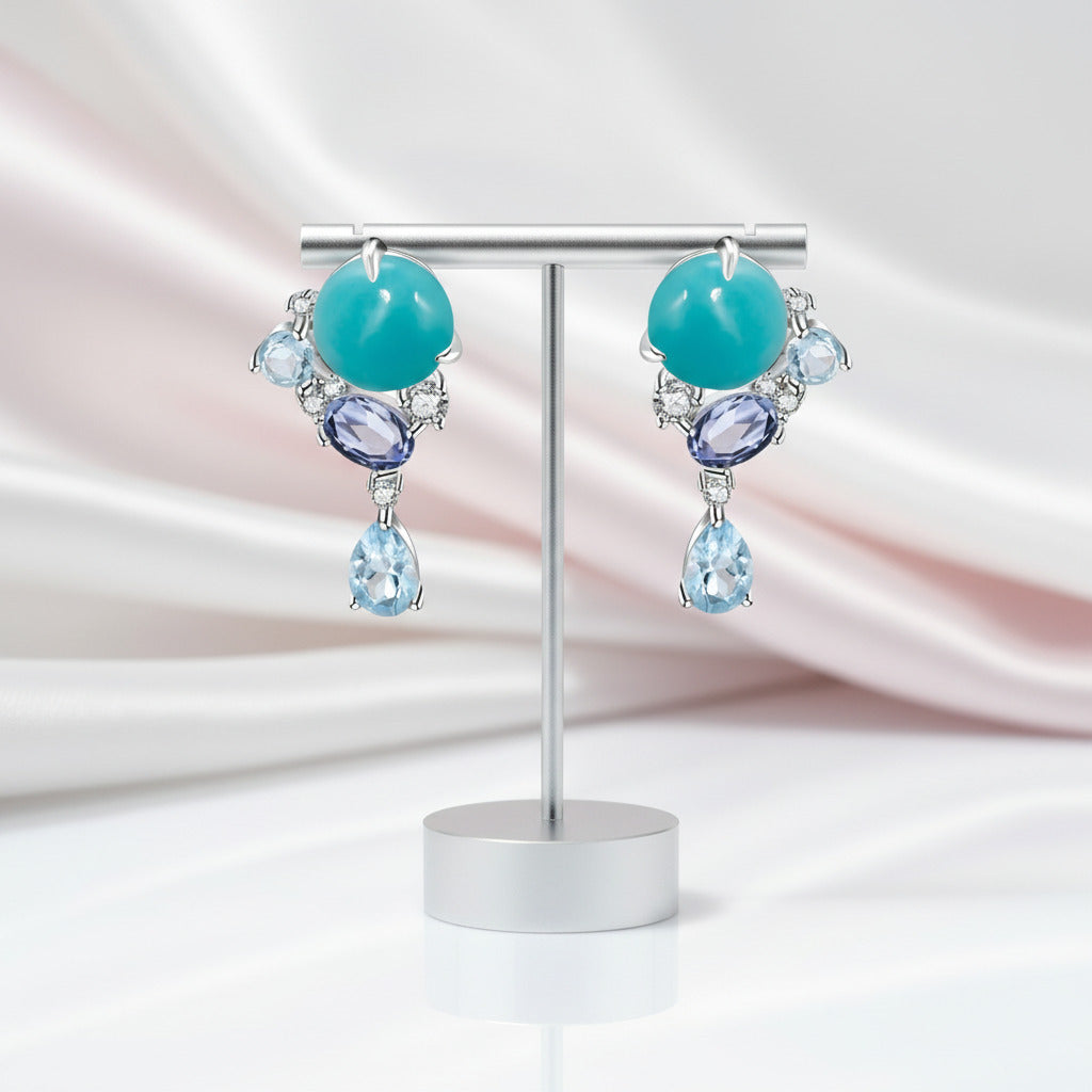 Round Cut Amazonite Drop Earrings-Black Diamonds New York
