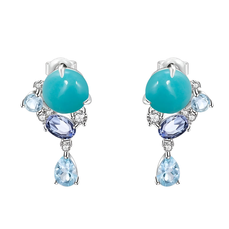 Round Cut Amazonite Drop Earrings-Black Diamonds New York