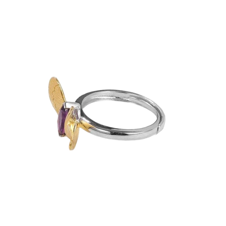 Natural Amethyst Gemstone Butterfly Adjustable Ring-Black Diamonds New York
