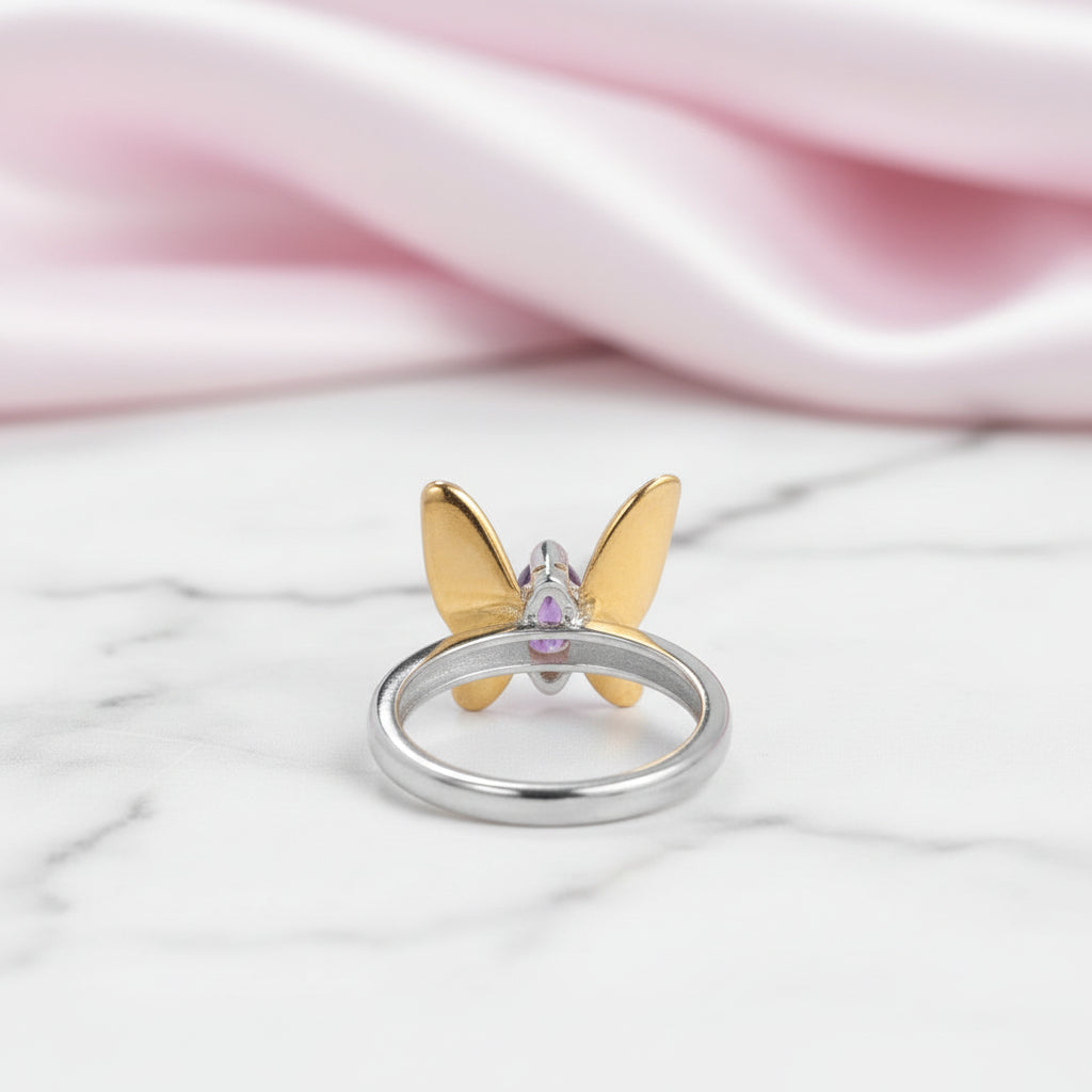Purple Amethyst Gemstone Butterfly Adjustable Ring-Black Diamonds New York