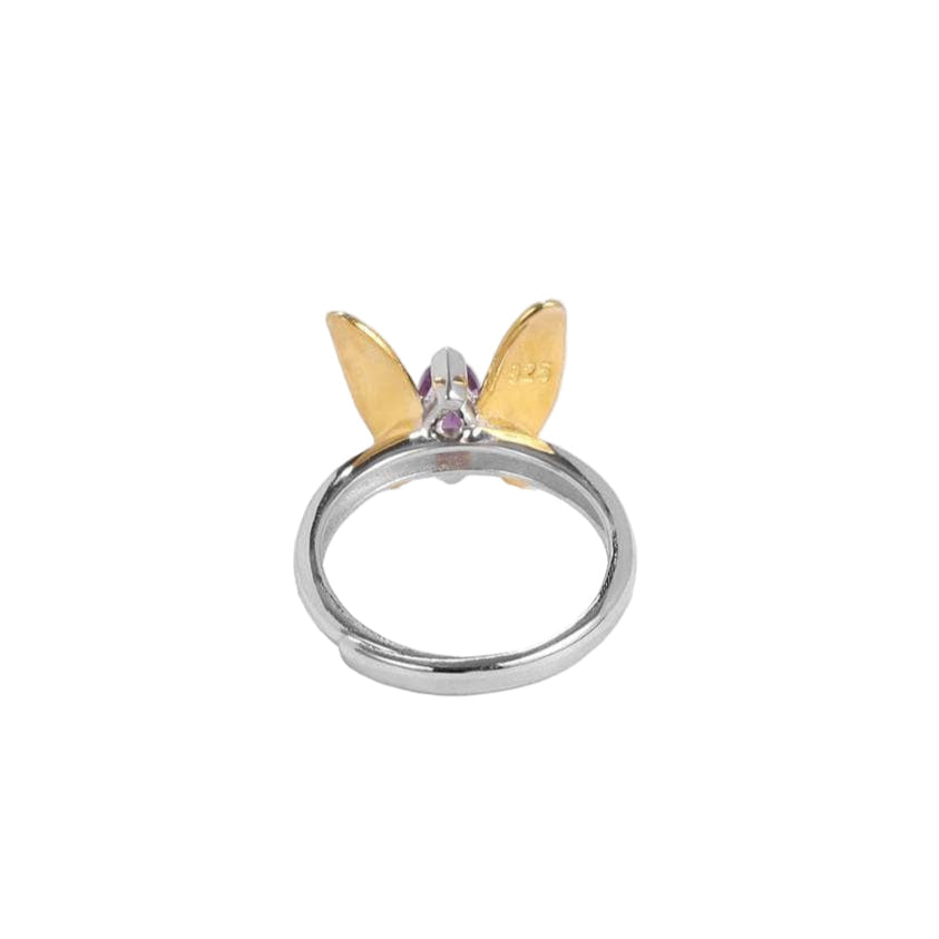 Natural Amethyst Gemstone Butterfly Adjustable Ring-Black Diamonds New York