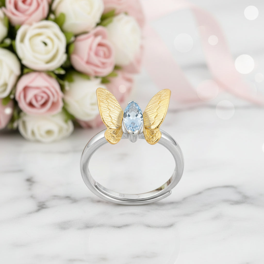 Purple Amethyst Gemstone Butterfly Adjustable Ring-Black Diamonds New York