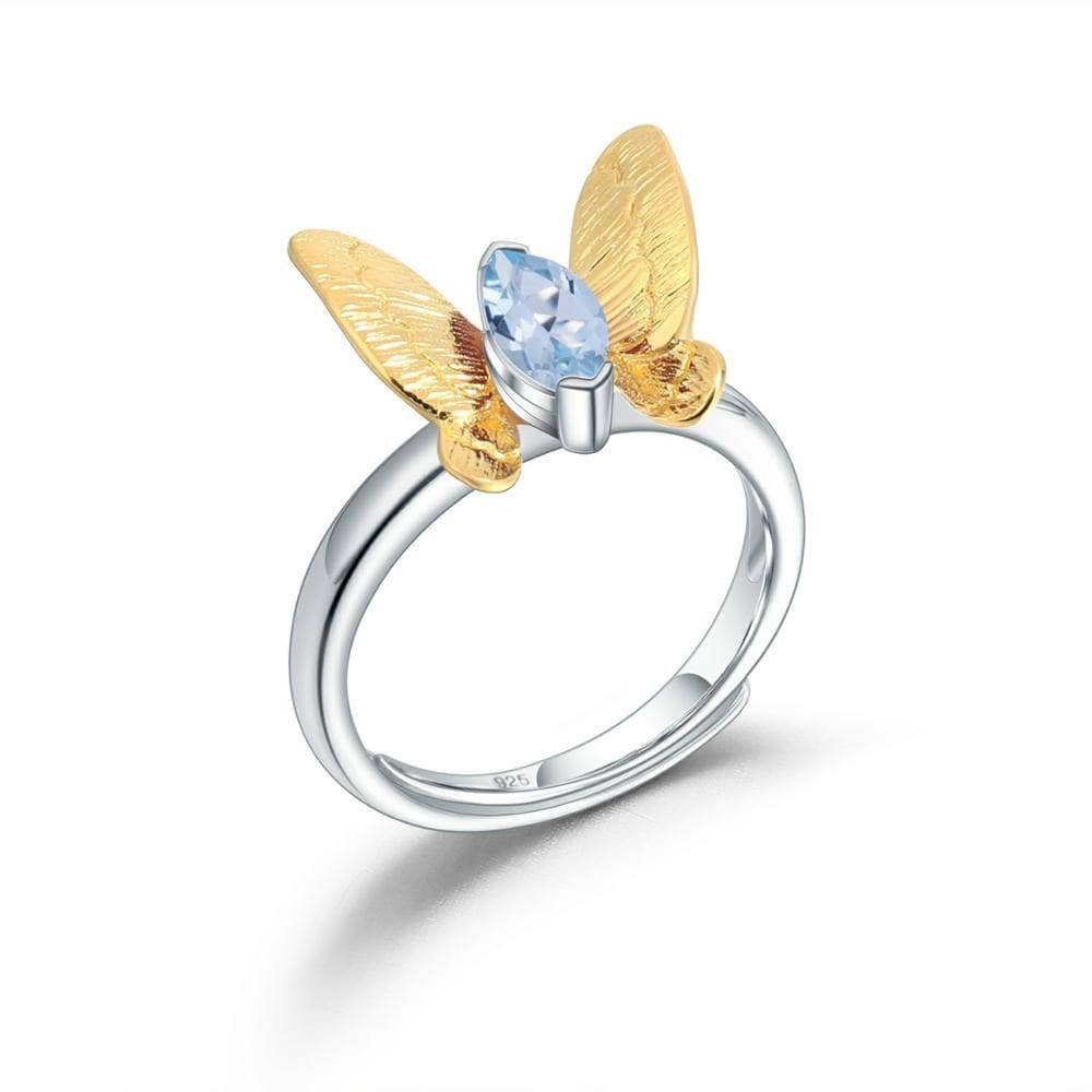 Natural Amethyst Gemstone Butterfly Adjustable Ring-Black Diamonds New York