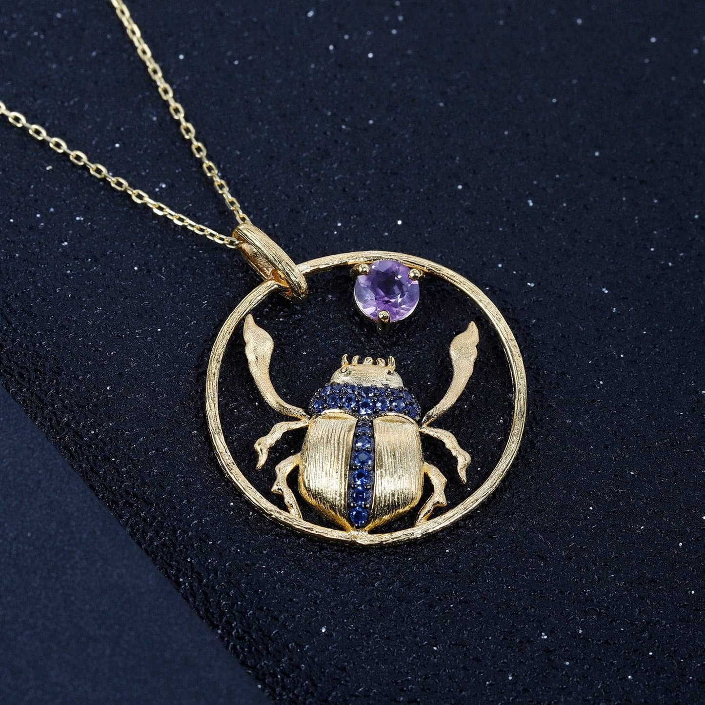 Natural Amethyst Gemstone Handmade Spider Pendant Necklace - Black Diamonds New York