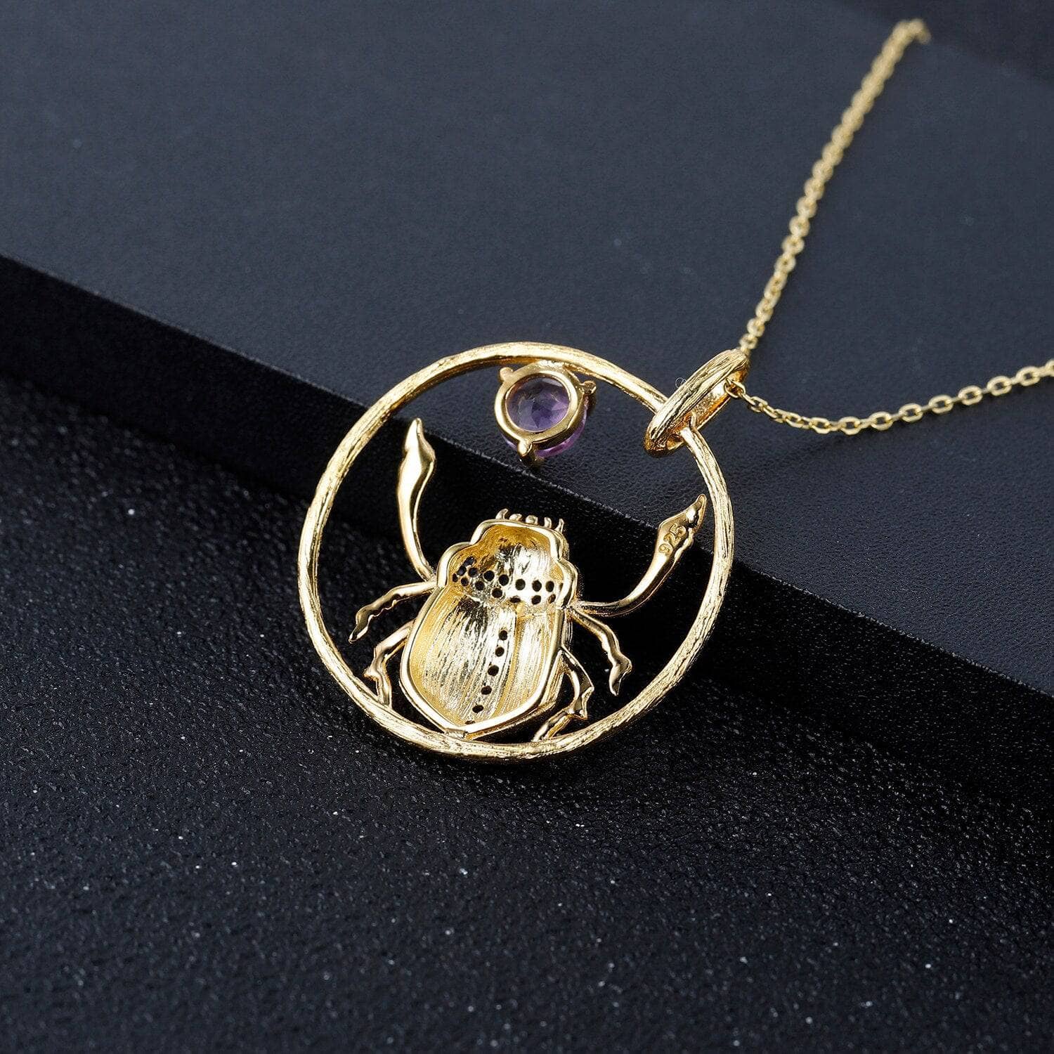 Natural Amethyst Gemstone Handmade Spider Pendant Necklace - Black Diamonds New York