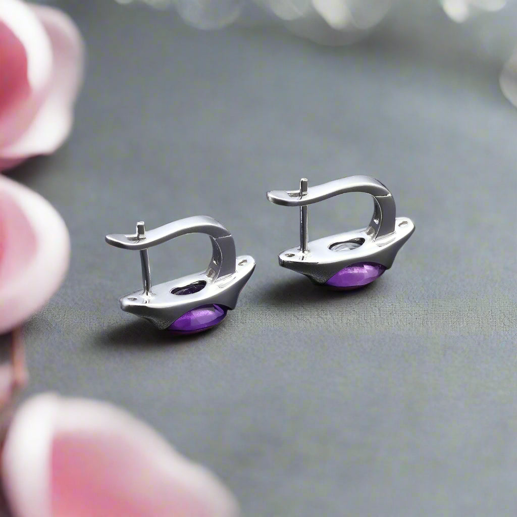 Natural Amethyst Gemstone Ring and Earrings Jewelry Set-Black Diamonds New York